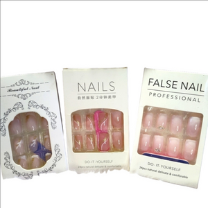 Pack of 3 medium square pink gold glitter rhinestone false nails NWT